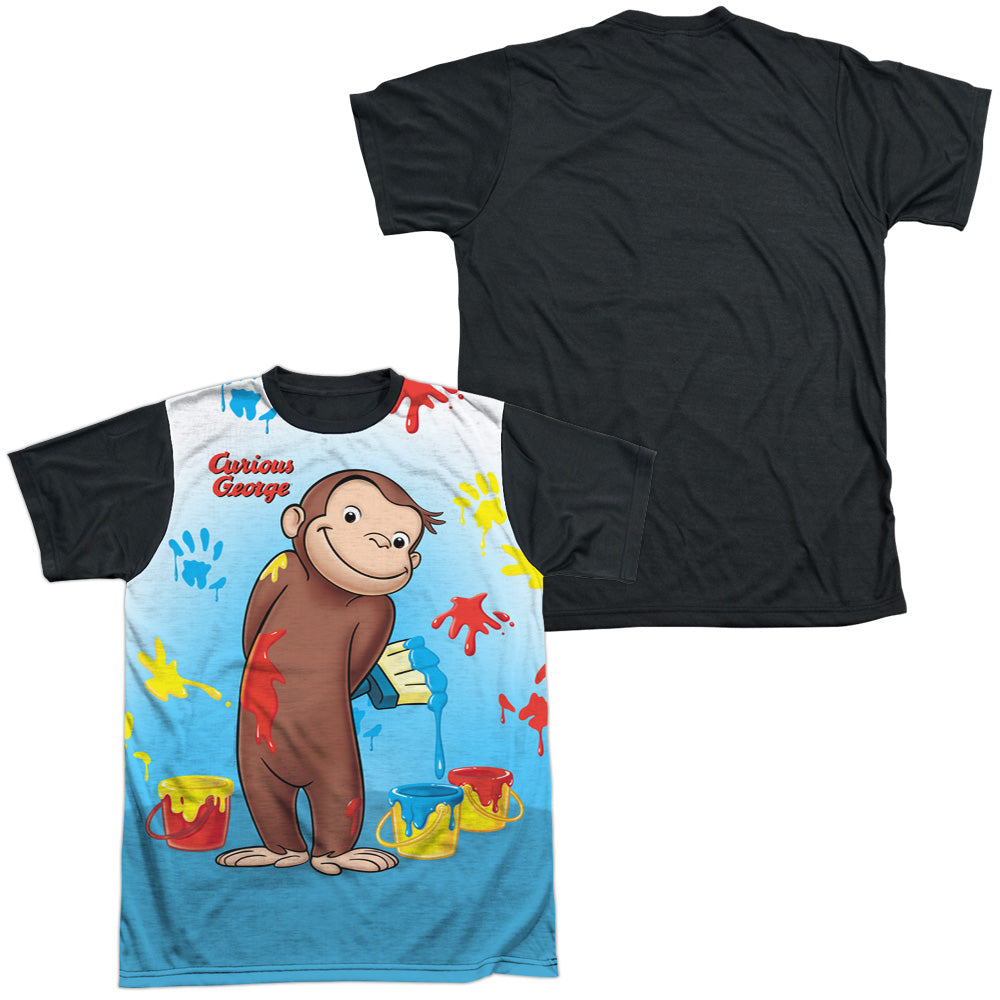Curious George - Paint All Over - Short Sleeve Adult White Front Black Back - White T-shirt