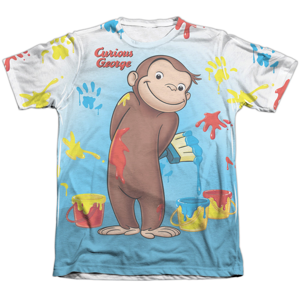 Curious George - Paint All Over - Adult 65/35 Poly/cotton Short Sleeve Tee - White - Sm - White T-shirt