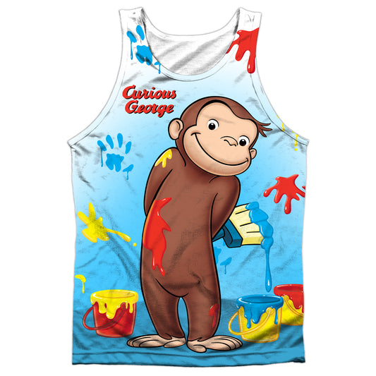 Curious George - Paint All Over - Adult 100% Poly Tank Top - White