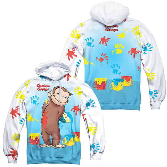 Curious George - Paint All Over (Front/back Print) - Adult Poly Pullover Hoodie - White