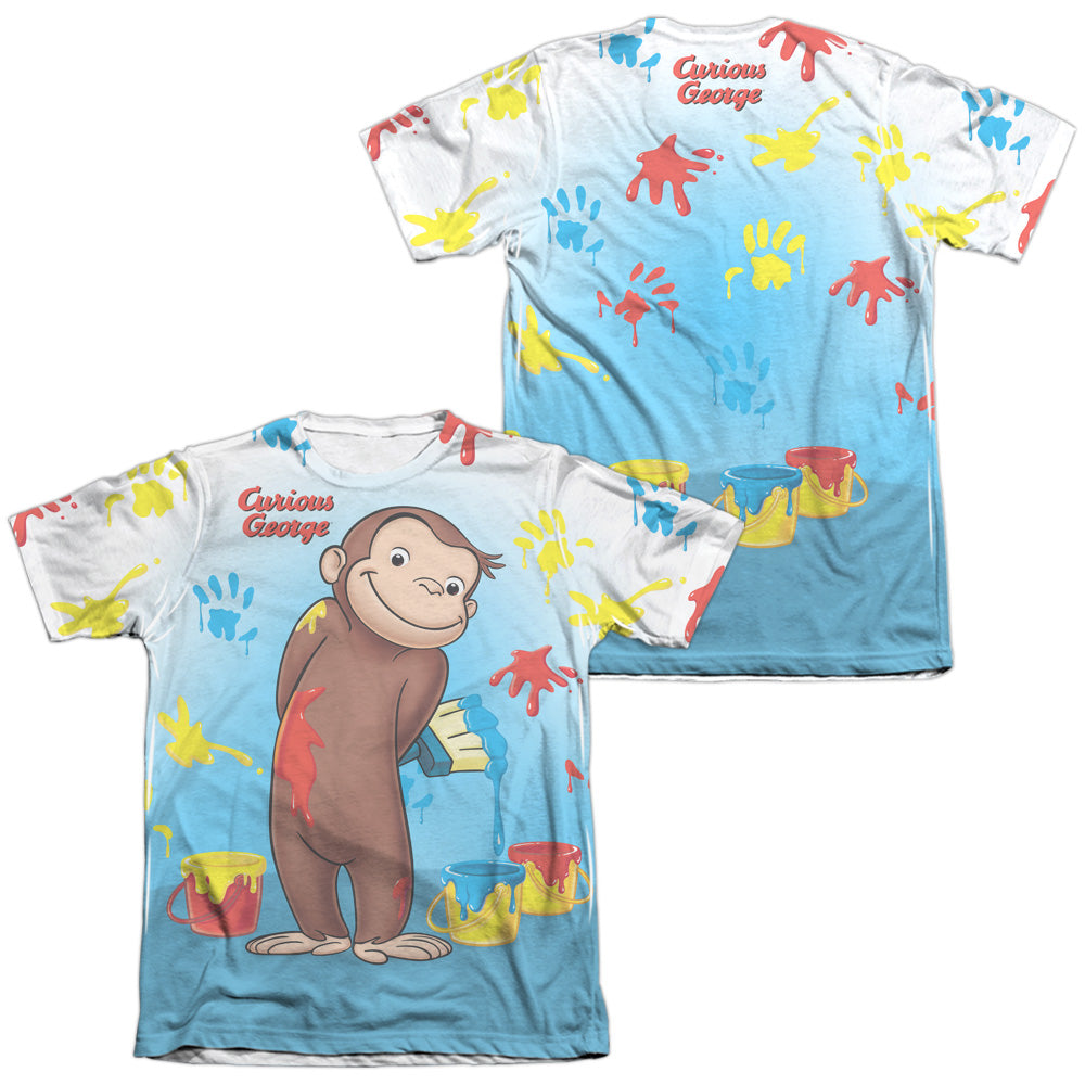 Curious George - Paint All Over (Front/back Print) - Adult 65/35 Poly/cotton Short Sleeve Tee - White - Sm - White T-shirt