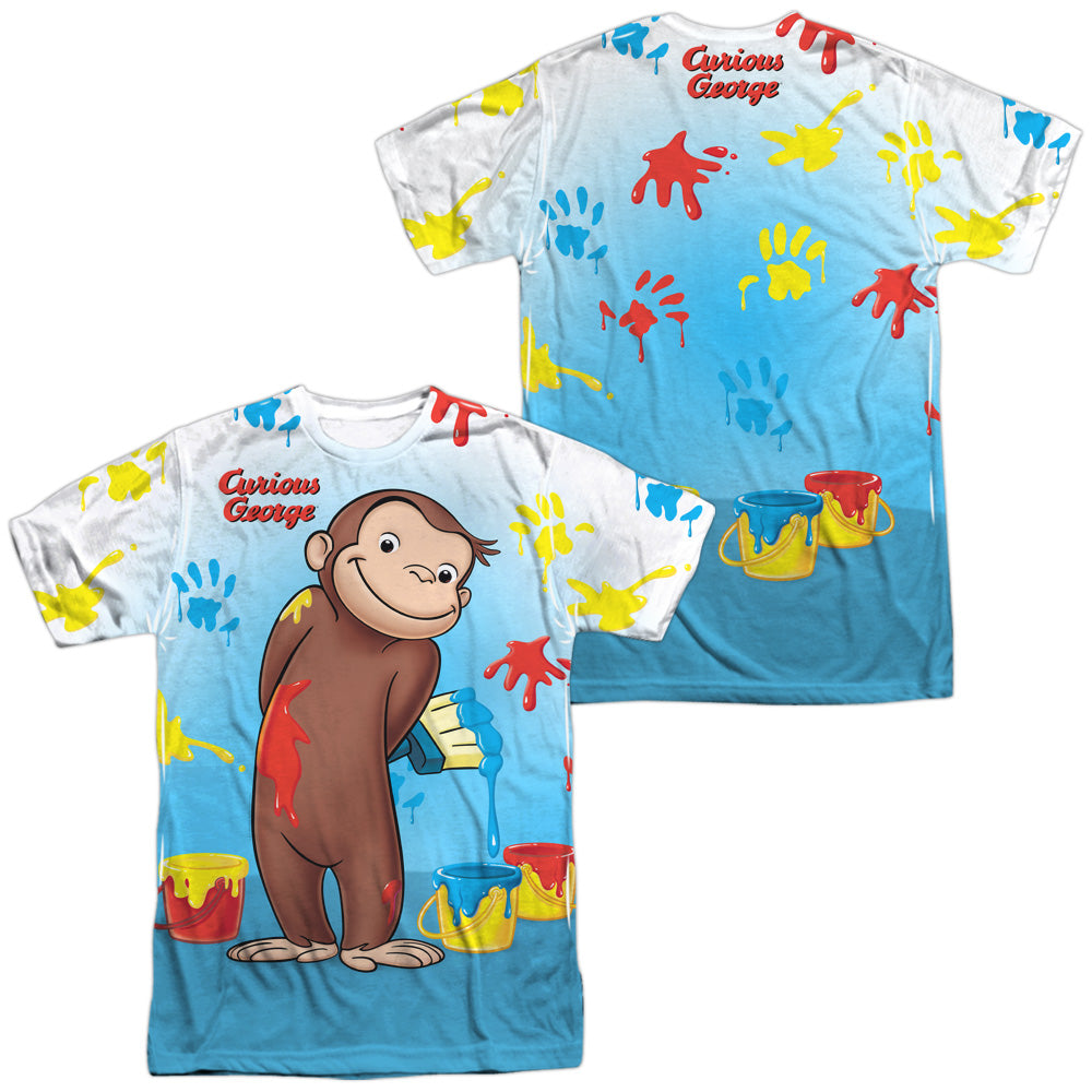 Curious George - Paint All Over (Front/back Print) - Short Sleeve Adult 100% Poly Crew - White - Sm - White T-shirt