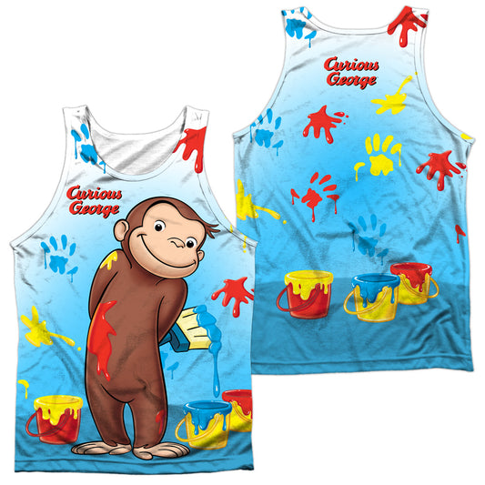 Curious George - Paint All Over (Front/back Print) - Adult 100% Poly Tank Top - White
