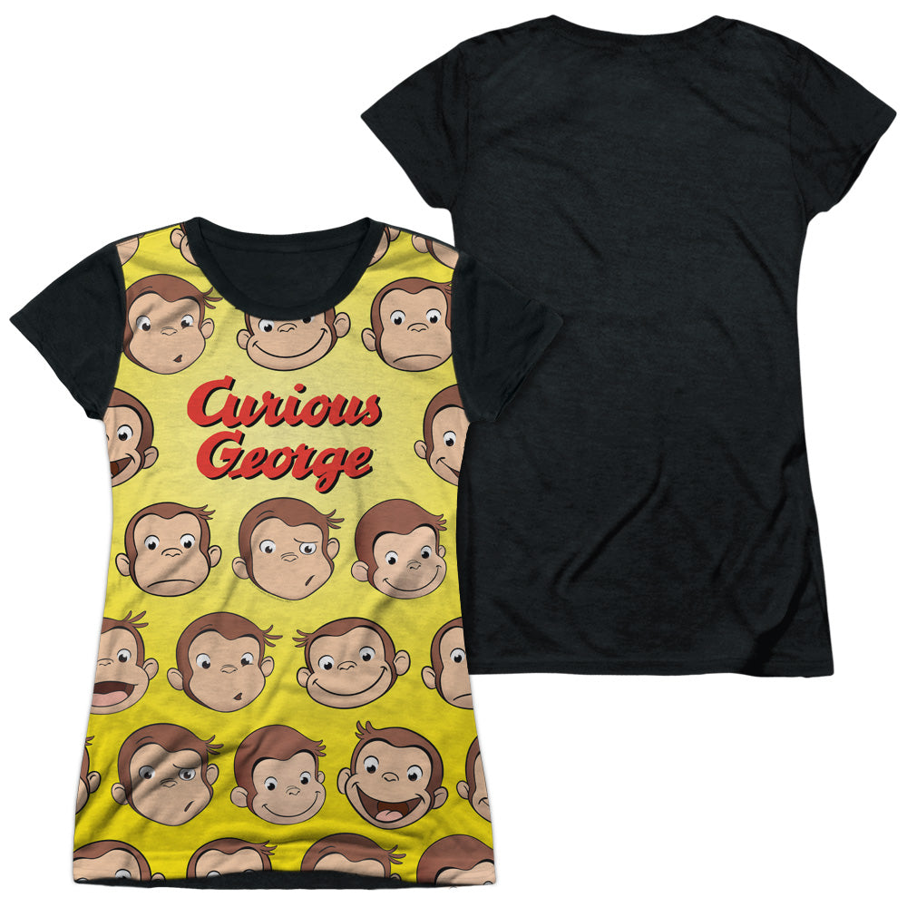 Curious George - Curious Faces - Short Sleeve Junior Poly Black Back - White T-shirt
