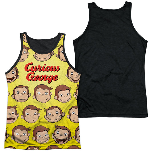 Curious George - Curious Faces - Adult Poly Tank Top Black Back - White