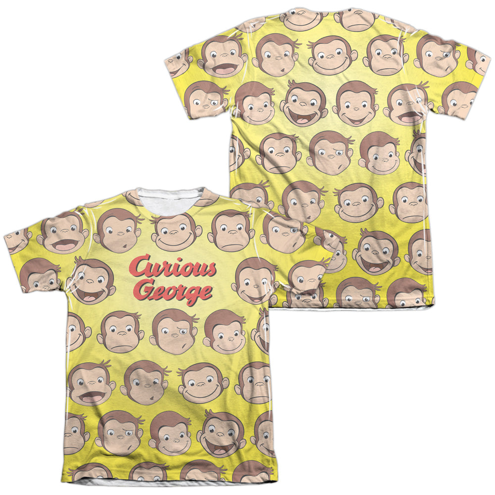 Curious George - Curious Faces (Front/back Print) - Adult 65/35 Poly/cotton Short Sleeve Tee - White - Sm - White T-shirt