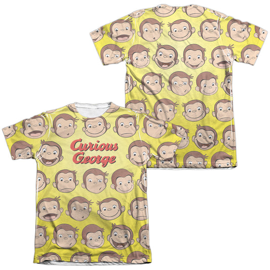 Curious George - Curious Faces (Front/back Print) - Adult 65/35 Poly/cotton Short Sleeve Tee - White - Sm - White T-shirt