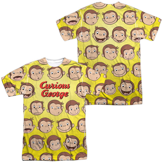 Curious George - Curious Faces (Front/back Print) - Short Sleeve Adult 100% Poly Crew - White - Sm - White T-shirt