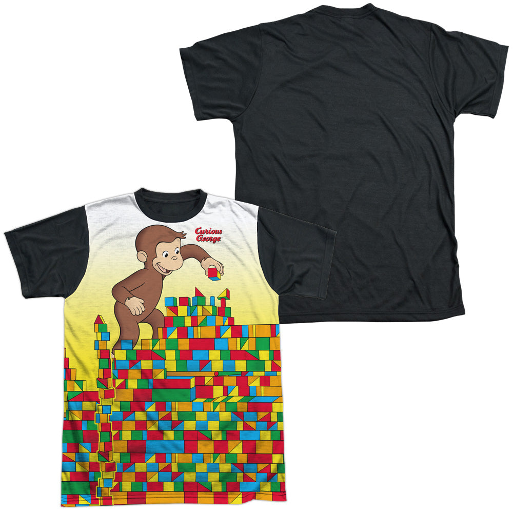 Curious George - Building Blocks - Short Sleeve Adult White Front Black Back - White T-shirt