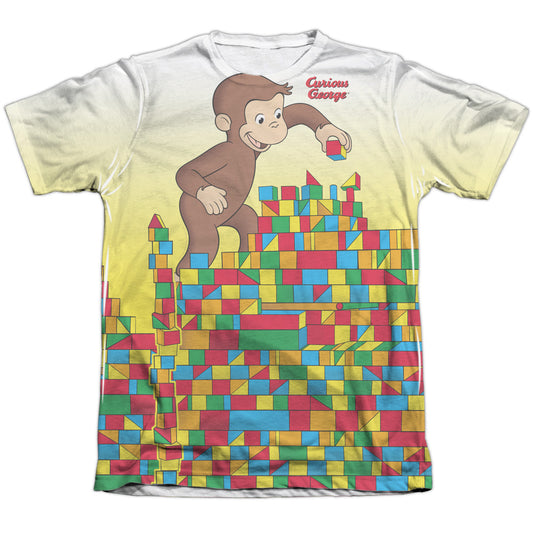 Curious George - Building Blocks - Adult 65/35 Poly/cotton Short Sleeve Tee - White - Sm - White T-shirt