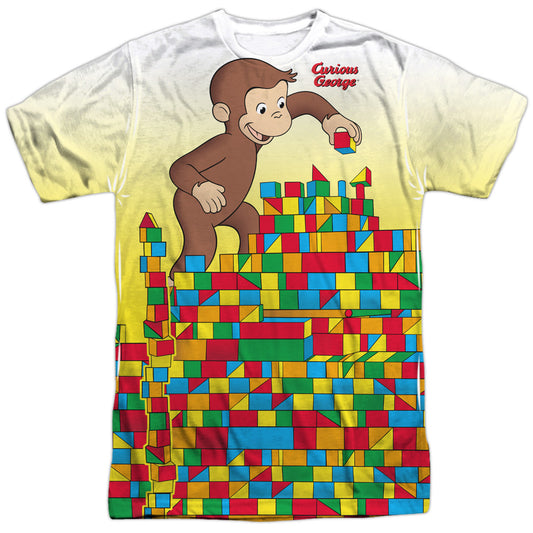 Curious George - Building Blocks - Short Sleeve Adult 100% Poly Crew - White - Sm - White T-shirt