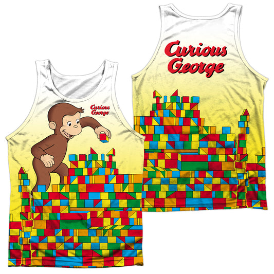Curious George - Building Blocks (Front/back Print) - Adult 100% Poly Tank Top - White