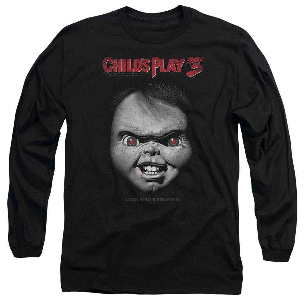 Childs Play 3 - Face Poster - Long Sleeve Adult 18/1 - Black - Sm - Black T-shirt