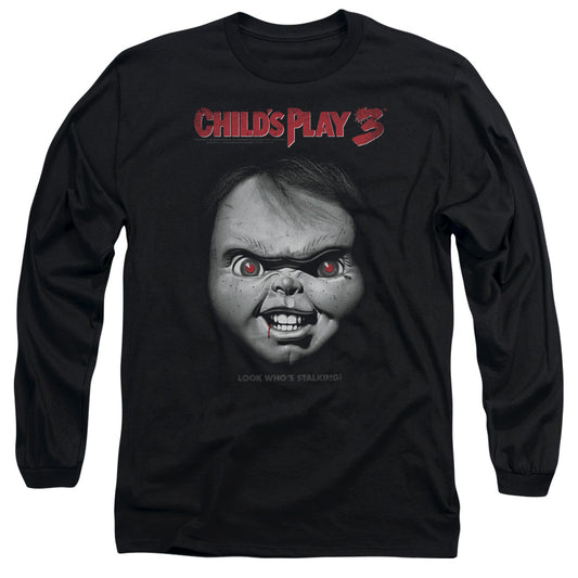 Childs Play 3 - Face Poster - Long Sleeve Adult 18/1 - Black - Sm - Black T-shirt