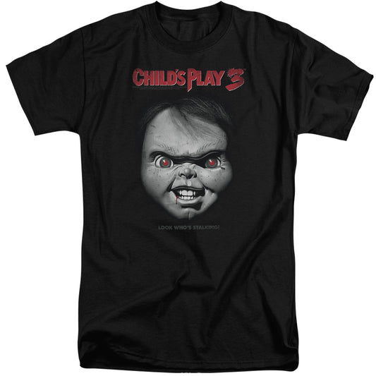 Childs Play 3 - Face Poster - Short Sleeve Adult Tall - Black - Xl - Black T-shirt