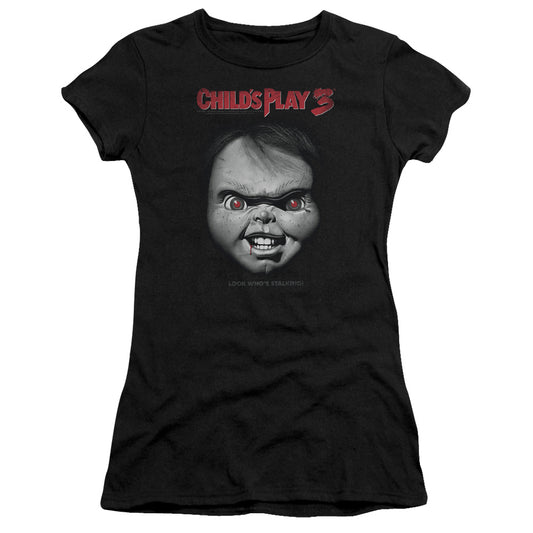 Childs Play 3 - Face Poster - Short Sleeve Junior Sheer - Black - Sm - Black T-shirt