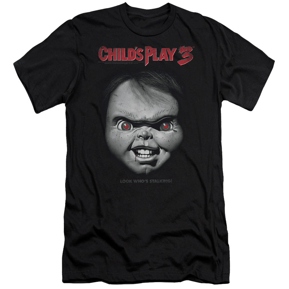 CHILDS PLAY 3 FACE POSTER - S/S ADULT 30/1 - BLACK - SM - Black T-Shirt