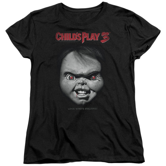 Childs Play 3 - Face Poster - Short Sleeve Womens Tee - Black - Sm - Black T-shirt