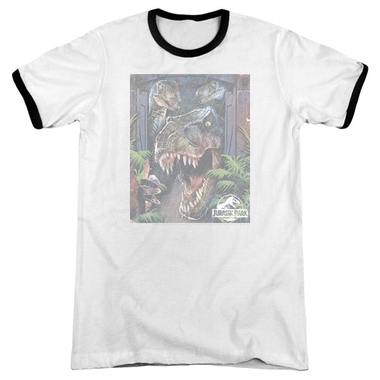 Jurassic Park - Giant Door - Adult Ringer - White/black