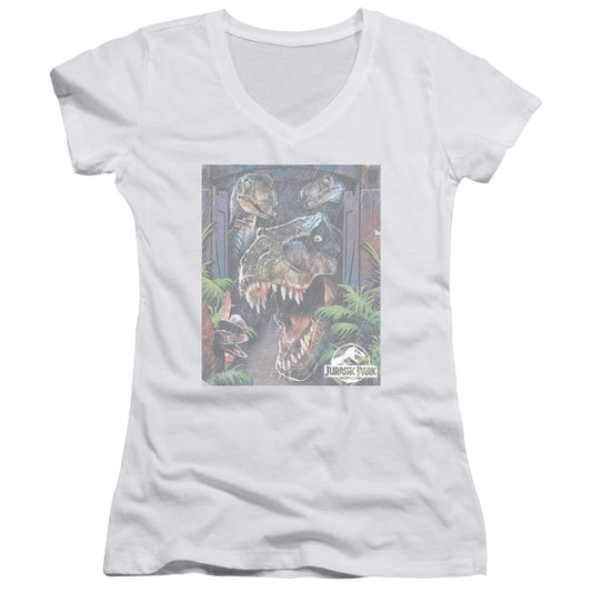 Jurassic Park - Giant Door-junior V-neck - White