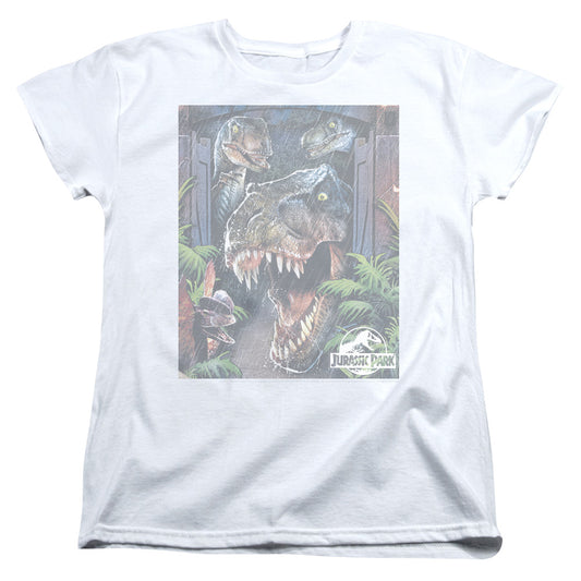 Jurassic Park - Giant Door - Short Sleeve Womens Tee - White T-shirt