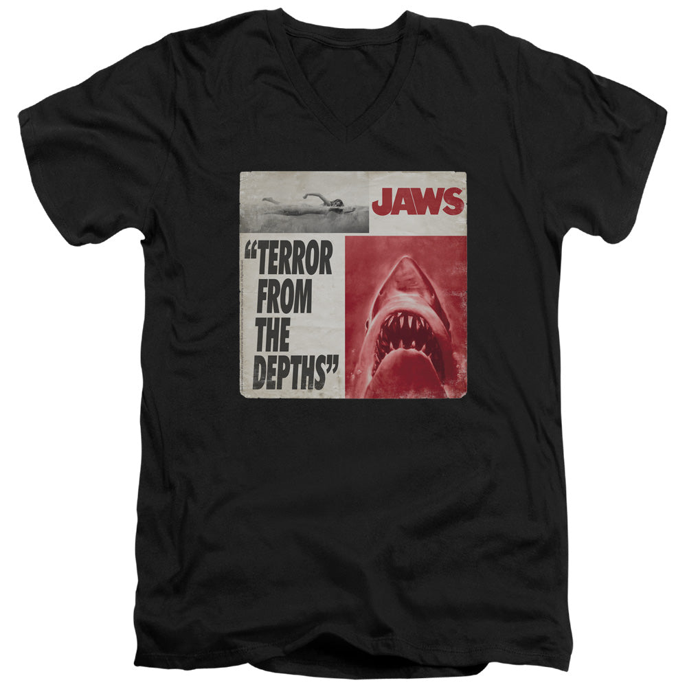 Jaws - Terror - Short Sleeve Adult V-neck 30/1 - Black T-shirt