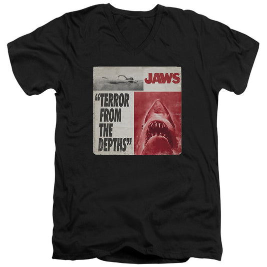 Jaws - Terror - Short Sleeve Adult V-neck 30/1 - Black T-shirt