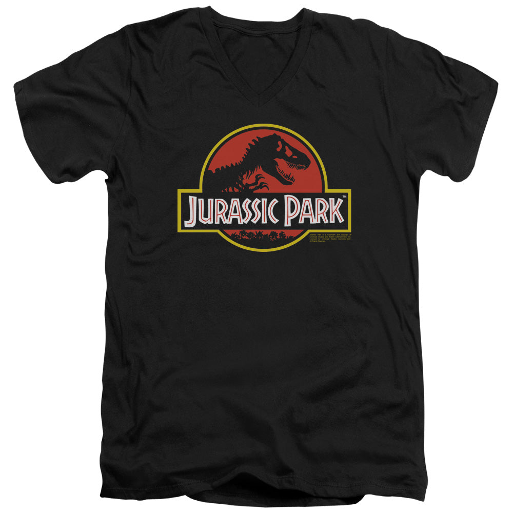 Jurassic Park - Classic Logo - Short Sleeve Adult V-neck 30/1 - Black T-shirt