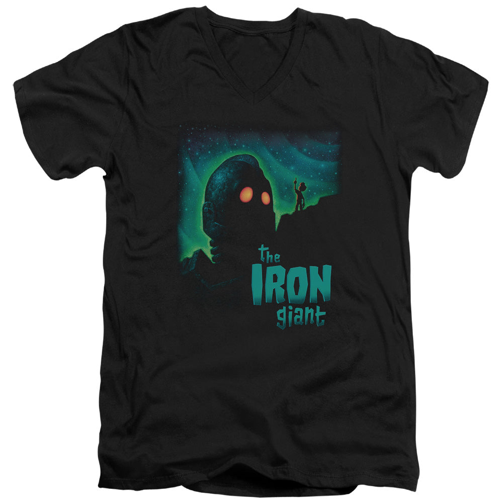 Iron Giant - Look To The Stars - Short Sleeve Adult V-neck - Black T-shirt