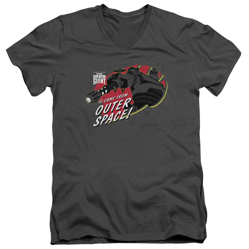 Iron Giant - Outer Space - Short Sleeve Adult V-neck - Charcoal T-shirt