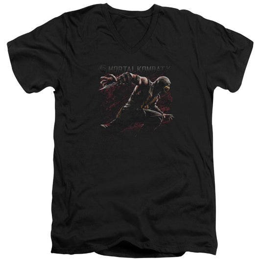 Mortal Kombat X - Scorpion Lunge - Short Sleeve Adult V-neck 30/1 - Black T-shirt