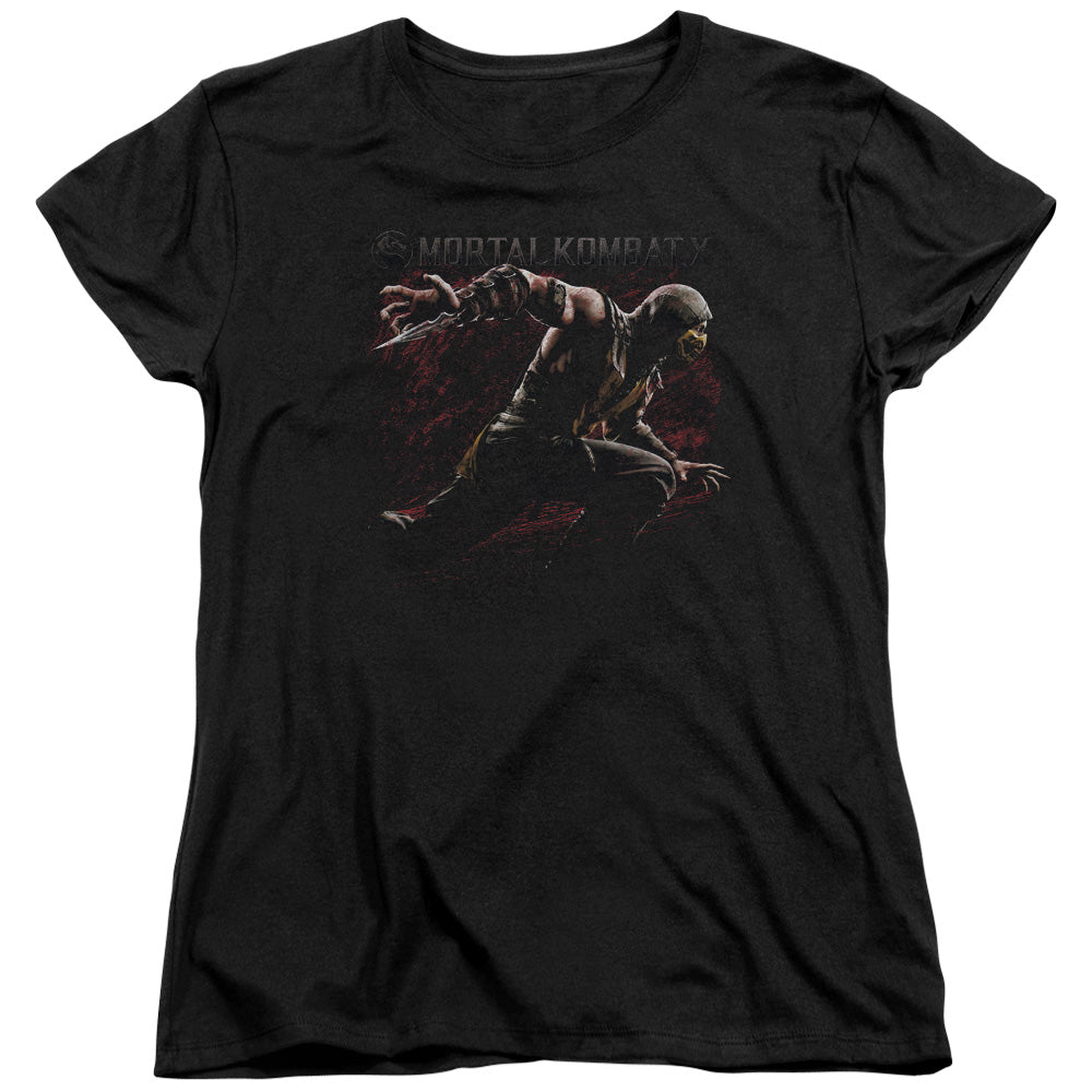 Mortal Kombat X - Scorpion Lunge - Short Sleeve Womens Tee - Black T-shirt