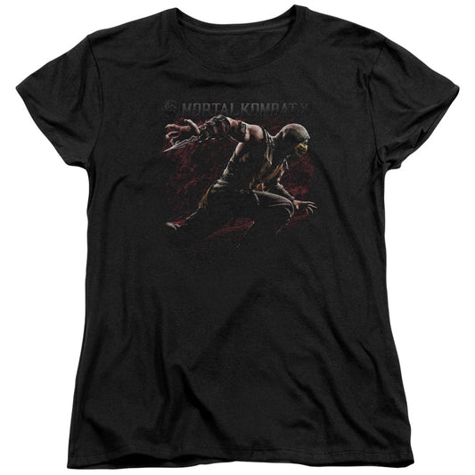 Mortal Kombat X - Scorpion Lunge - Short Sleeve Womens Tee - Black T-shirt