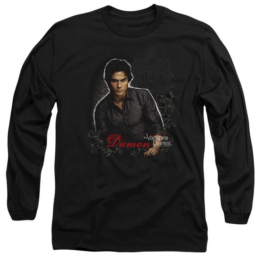 Vampire Diaries - Damon - Long Sleeve Adult 18/1 - Black T-shirt