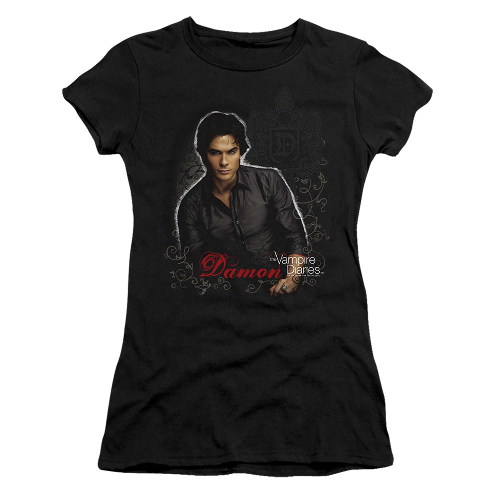 Vampire Diaries - Damon - Short Sleeve Junior Sheer - Black T-shirt