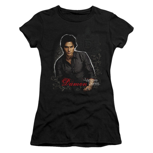 Vampire Diaries - Damon - Short Sleeve Junior Sheer - Black T-shirt