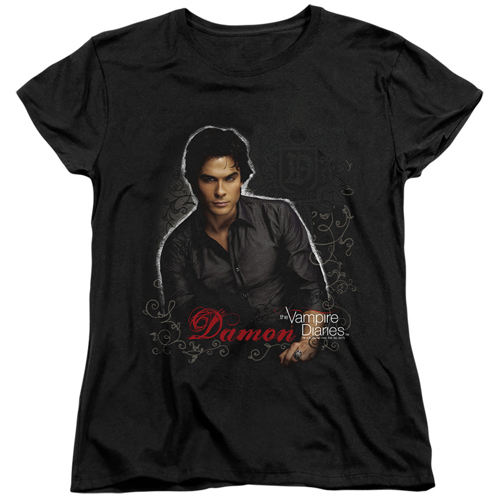 Vampire Diaries - Damon - Short Sleeve Womens Tee - Black T-shirt