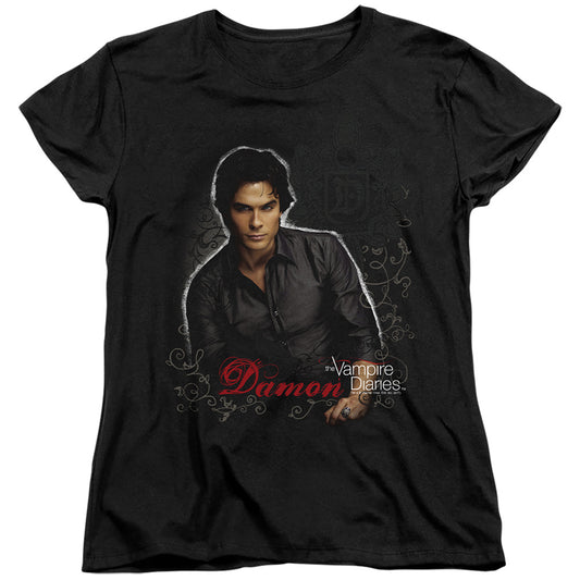 Vampire Diaries - Damon - Short Sleeve Womens Tee - Black T-shirt