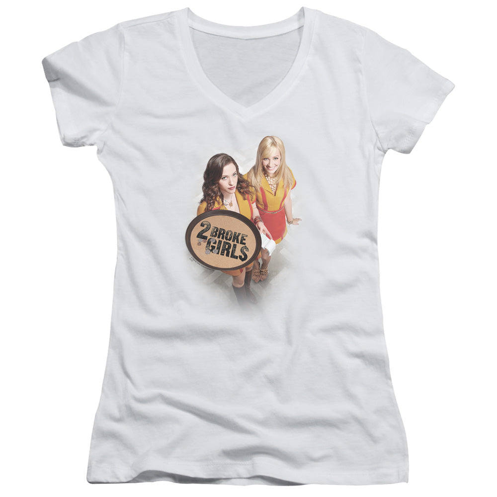 2 Broke Girls - Tips Really - Junior V-neck - White