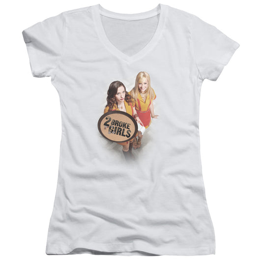 2 Broke Girls - Tips Really - Junior V-neck - White