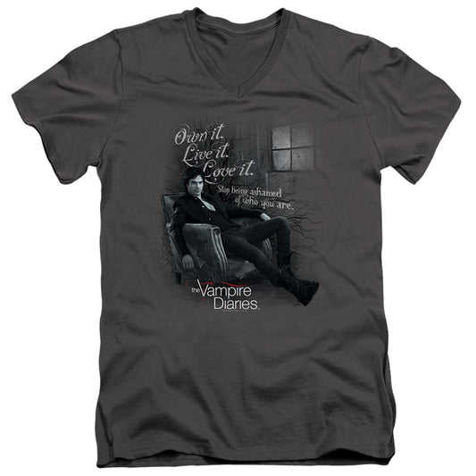 Vampire Diaries - Be Yourself - Short Sleeve Adult V-neck - Charcoal T-shirt