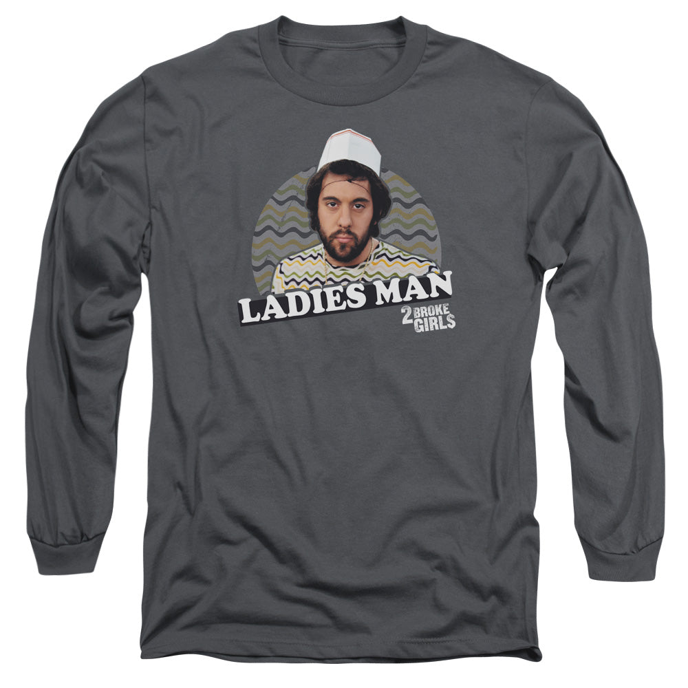 2 Broke Girls - Ladies Man - Long Sleeve Adult 18/1 - Charcoal T-shirt