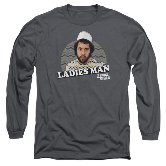 2 Broke Girls - Ladies Man - Long Sleeve Adult 18/1 - Charcoal T-shirt