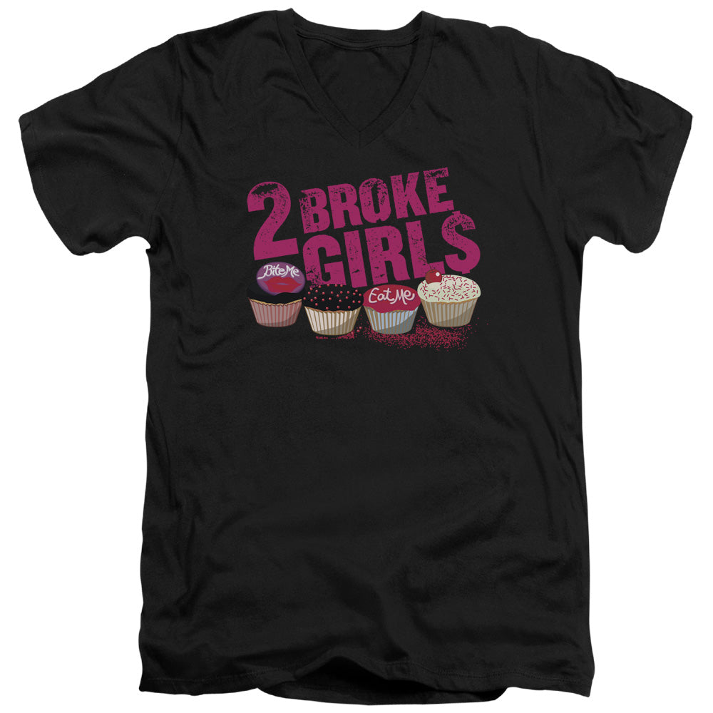2 Broke Girls - Cupcakes - Short Sleeve Adult V-neck 30/1 - Black T-shirt