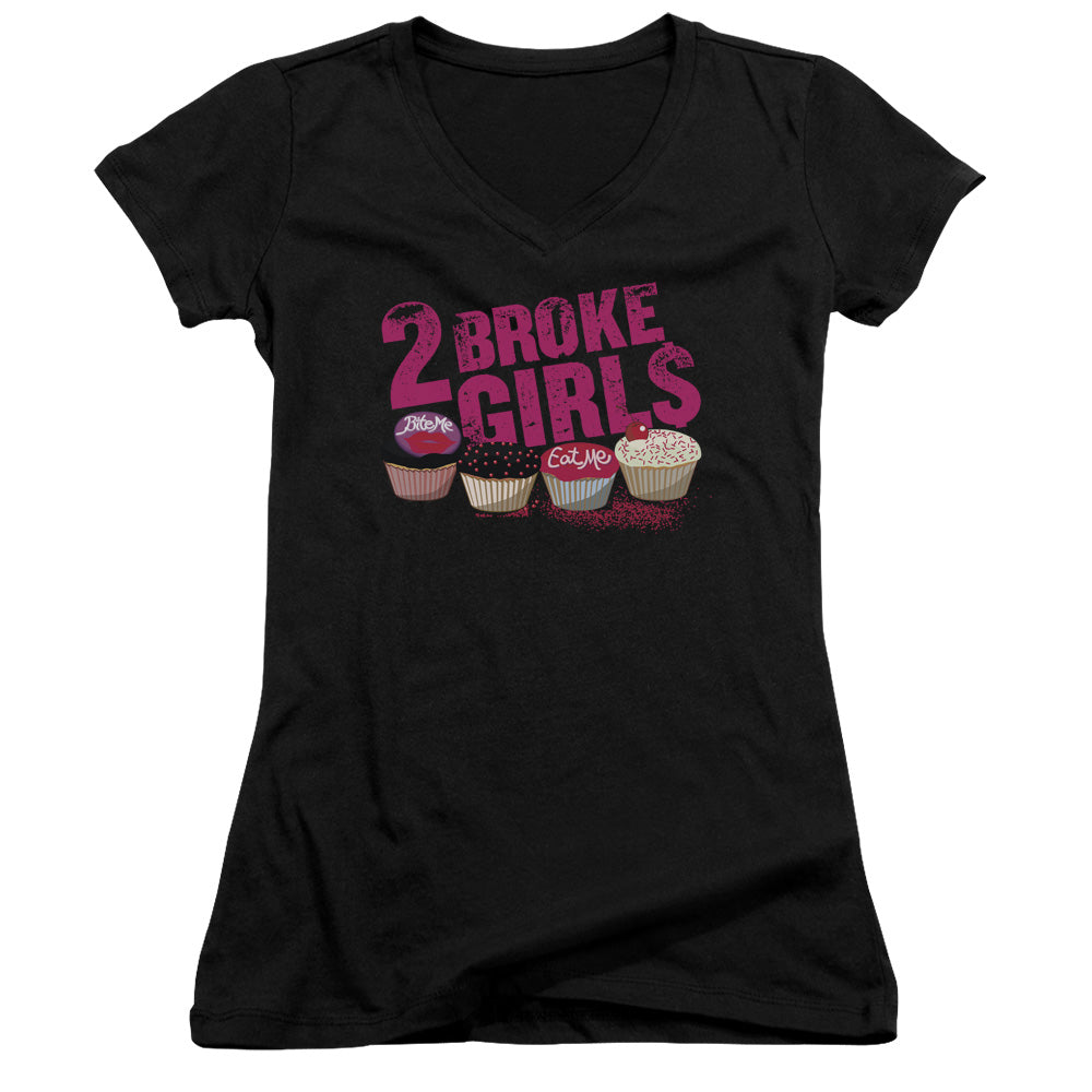 2 Broke Girls - Cupcakes - Junior V-neck - Black