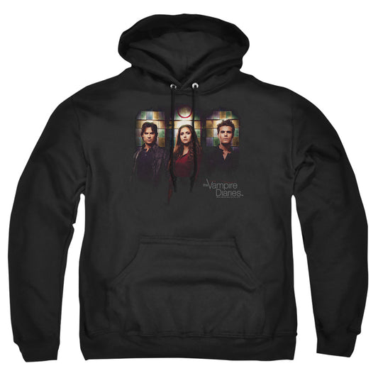 Vampire Diarieshort Sleevetained Windows - Adult Pull-over Hoodie - Black T-shirt