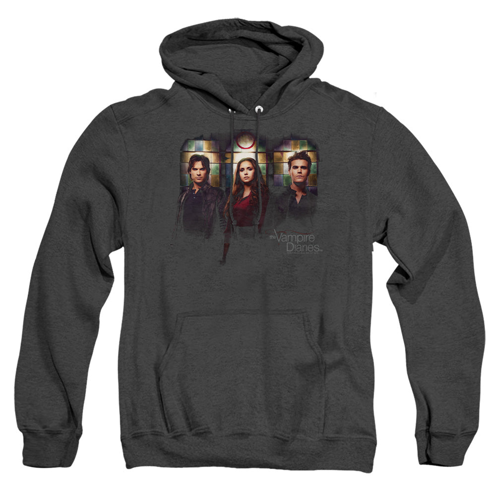 Vampire Diarieshort Sleevetained Windows - Adult Heather Hoodie - Black T-shirt
