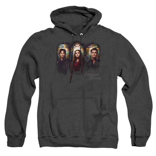 Vampire Diarieshort Sleevetained Windows - Adult Heather Hoodie - Black T-shirt