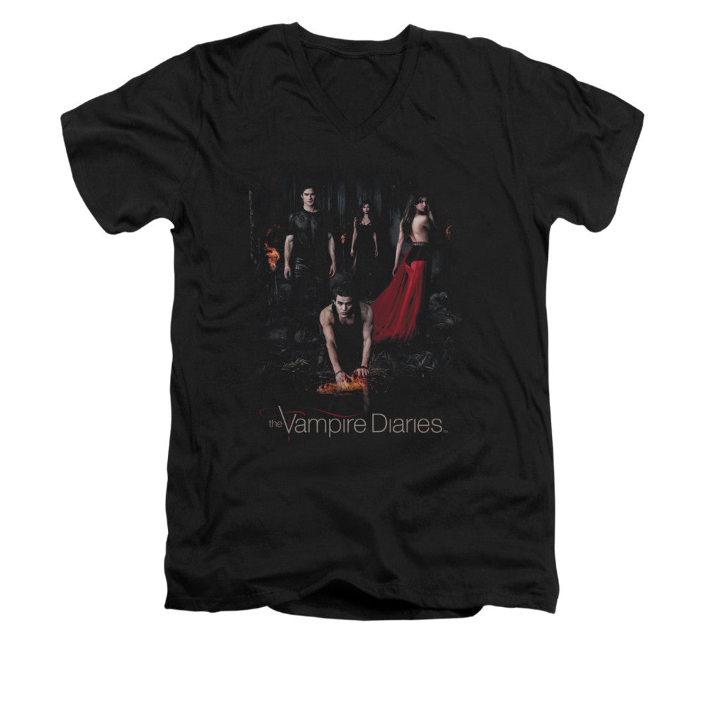 Vampire Diaries - Fire - Short Sleeve Adult V-neck 30/1 - Black T-shirt