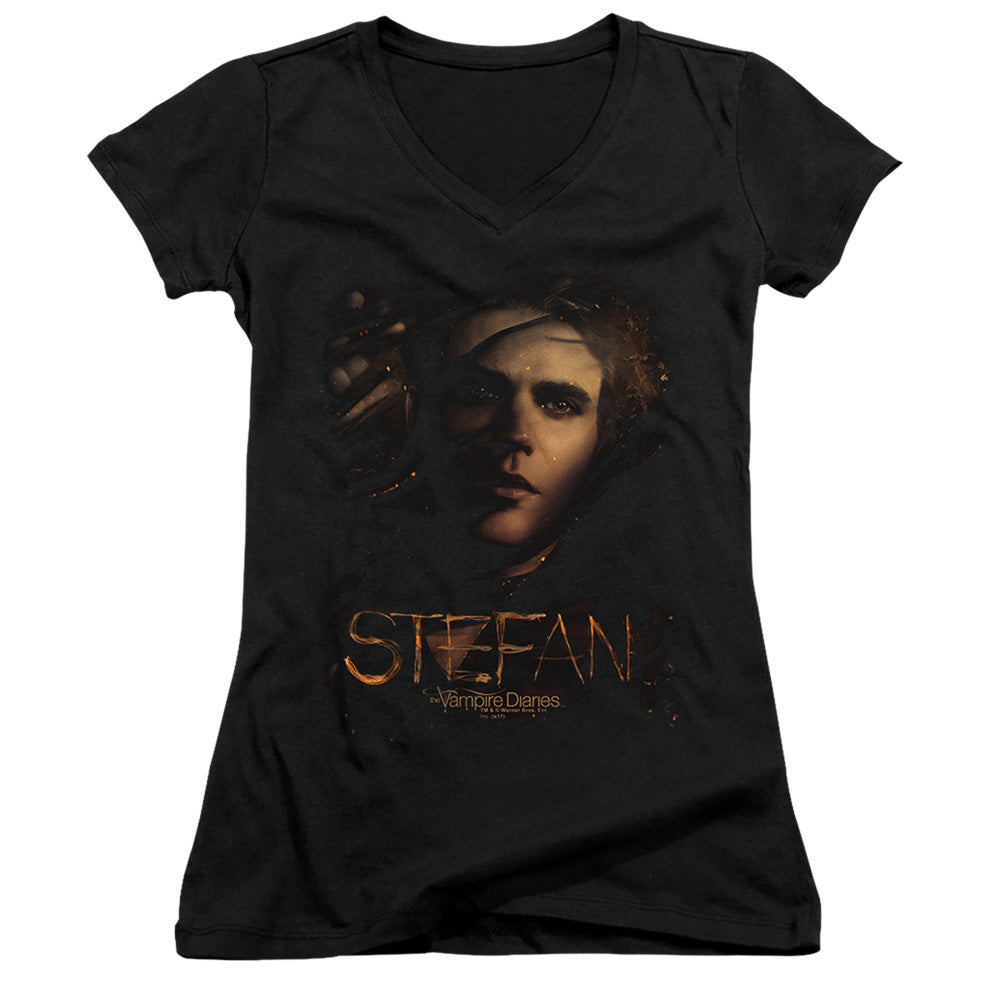 Vampire Diarieshort Sleevetefan Smokey Veil-junior V-neck - Black T-shirt